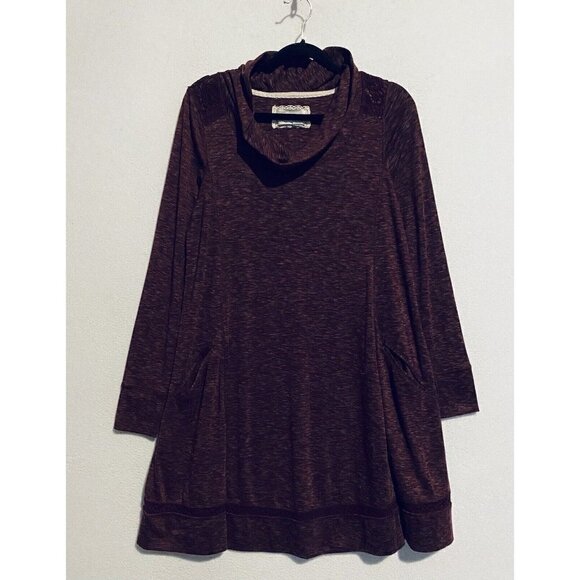 Anthropologie Saturday Sunday Dress Womens Medium Maroon Cowl Neck Crochet Boho - Picture 2 of 7